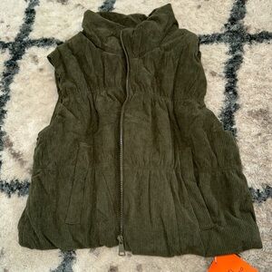 Olive Green Crop Corduroy Puffer Vest